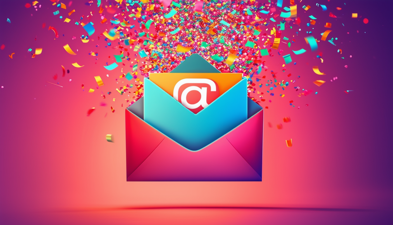 A vibrant email icon popping out of an open envelo