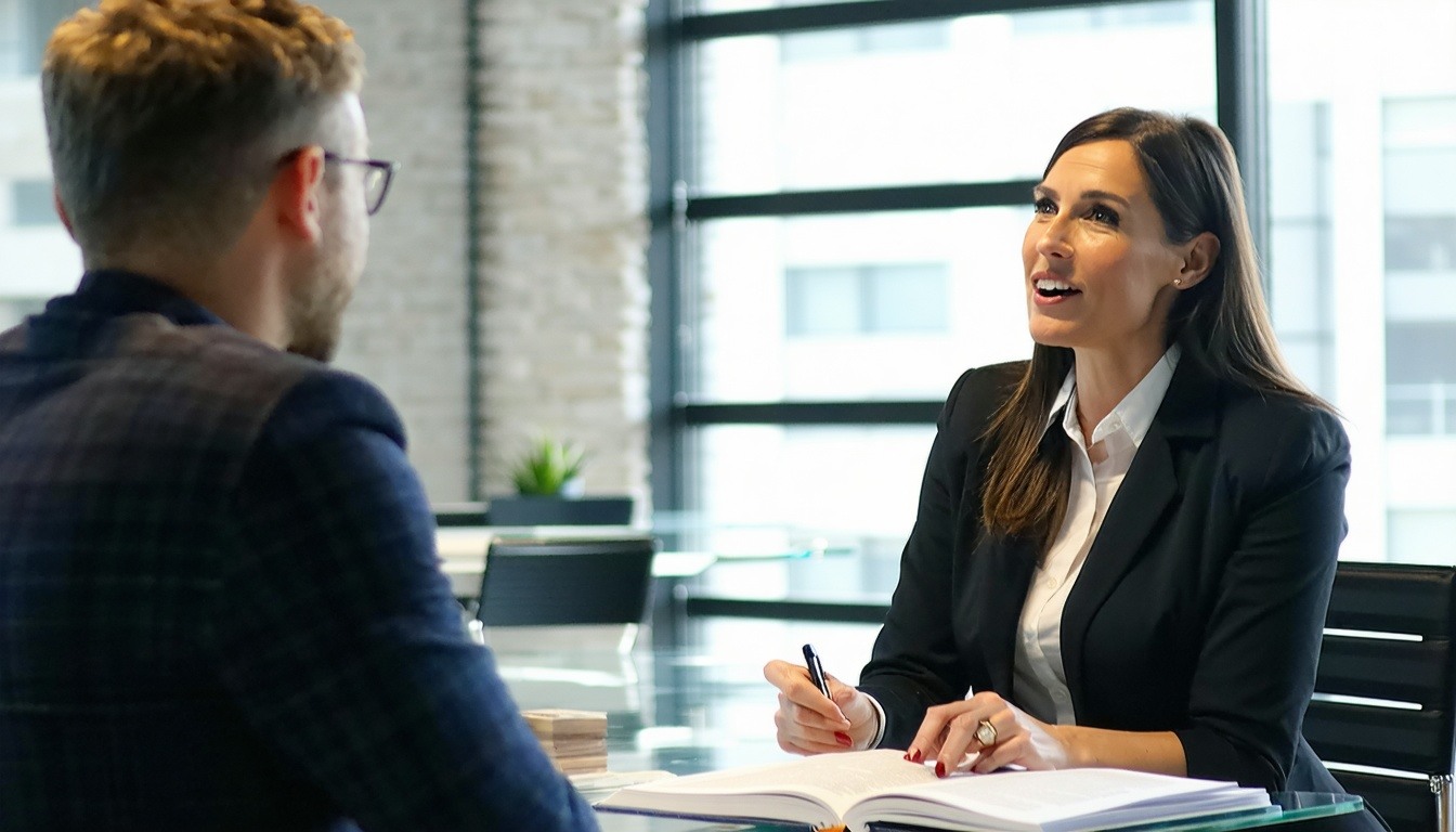 An insurance agent narrating a story to a captivat