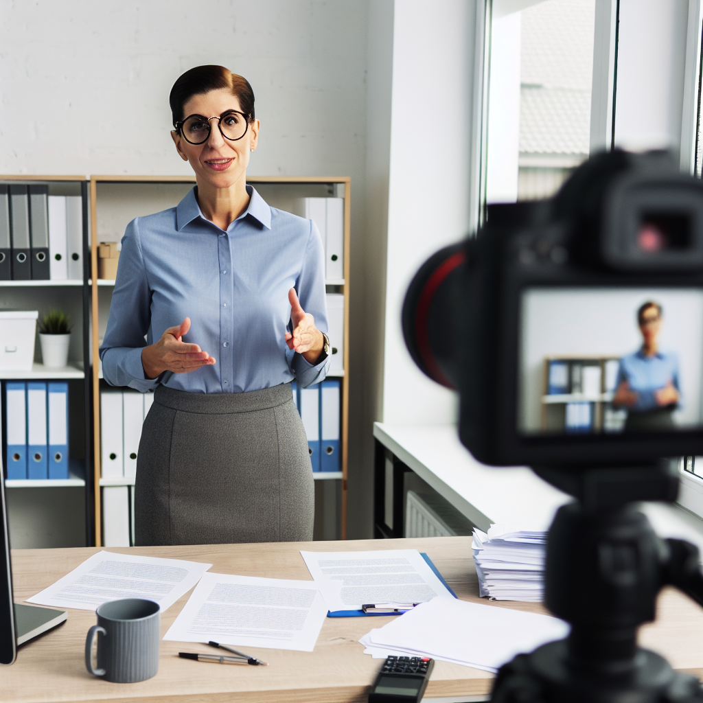 An insurance agent recording a professional video 